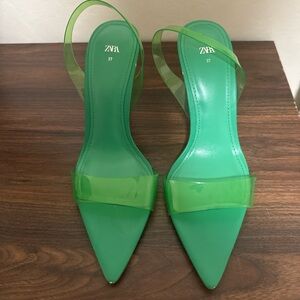 Zara Vibrant Green Slingback Heels
